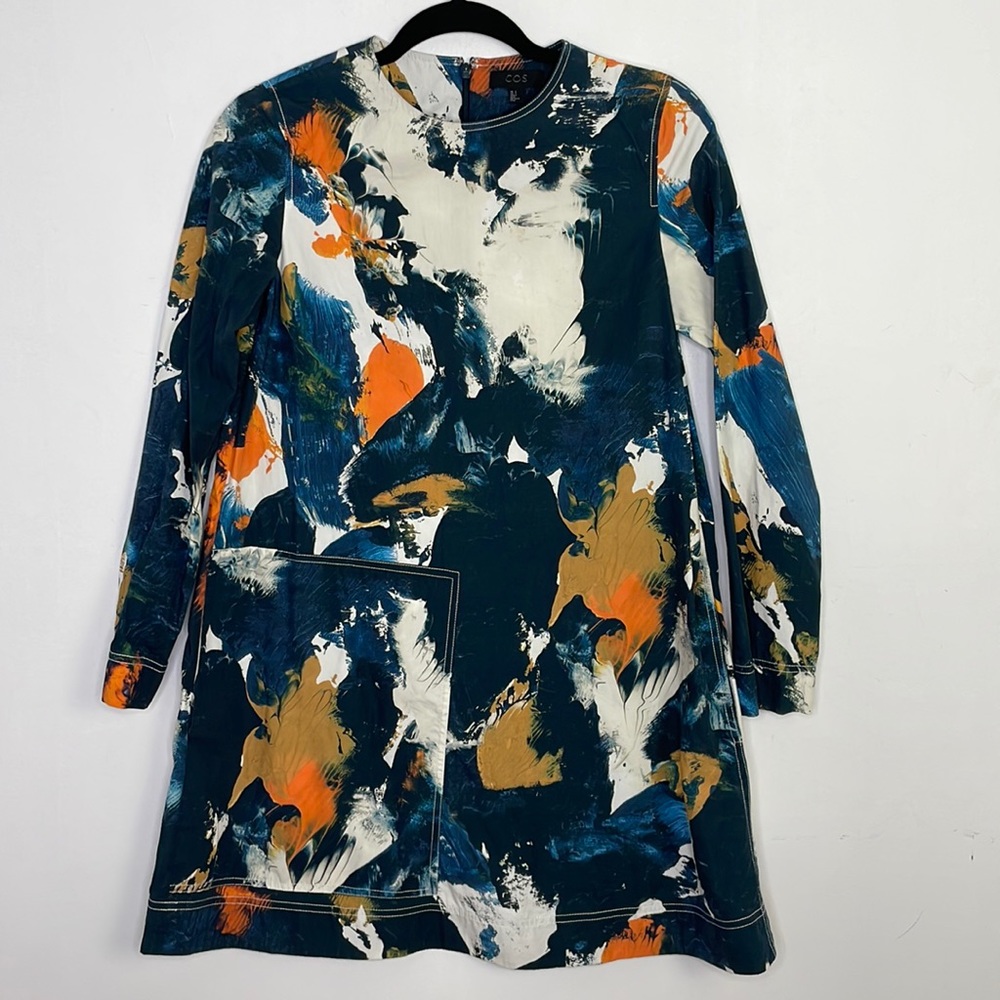 COS art to wear paint abstract print mini long sleeve dress